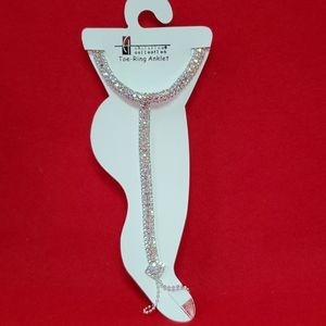 Rhinestone toe ring anklet
